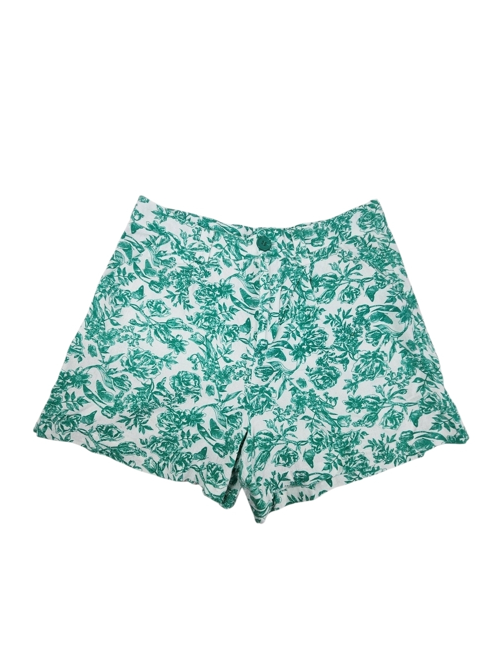 Lark + Grey High Waisted Linen Blend Green Floral Shorts Petite Med Cottagecore